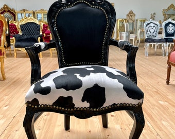 Sessel im französischen Louis-Stil, Esszimmerstuhl aus schwarzem Samt, Barock-Sessel im Rokoko-Stil mit Tiermotiv für Zuhause