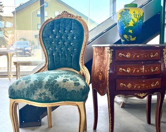 Gold French Baroque Accent Chair: Red Velvet Rococo Dining Chair