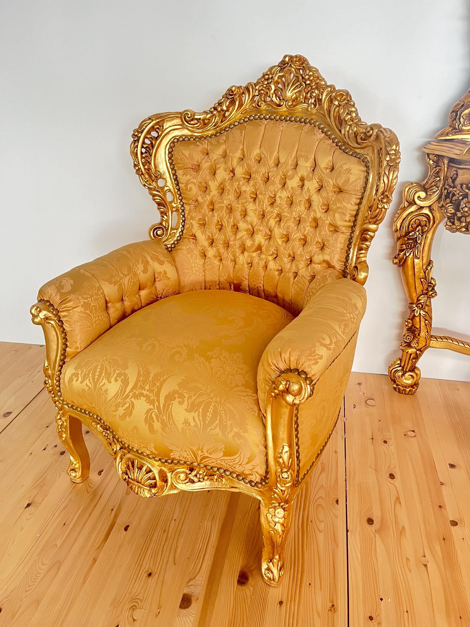 Sillón decorativo rococó: Sillón Luis XV de jacquard dorado ...