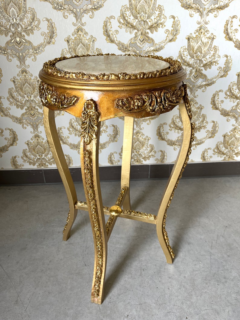 Small Side Table French Baroque Style With Marble Slab Top Tea Table