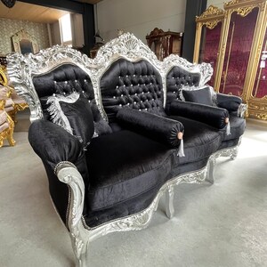 Modern Antique Style Sofa Set French Louis Style in Silver Finish for Living Room Sofa Set Baroque Rococo Style Sofa Set in Black for Villa image 4