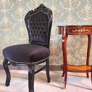 Accentstoel zwart fluweel Franse stoel in Louis XV-stijl barokke rococo-stijl eetkamerstoel reproductiestoel in antieke stijl in zwart