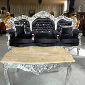 Modern Antique Style Sofa Set French Louis Style in Silver Finish for Living Room Sofa Set Baroque Rococo Style Sofa Set in Black for Villa image 8