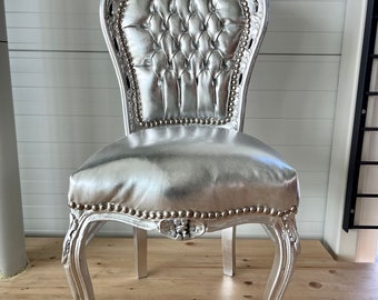 Accent Chair French Louis Style Dining Chair in Silver Finish Antique Style Chair Baroque Rococo Style Chair in Silver