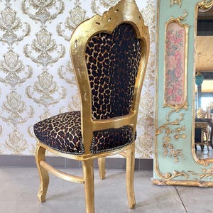 Accent Chair French Louis Baroque Style Dining Chair Black Velvet Leopard Print in Gold Finish for Lounge Room Home Decor