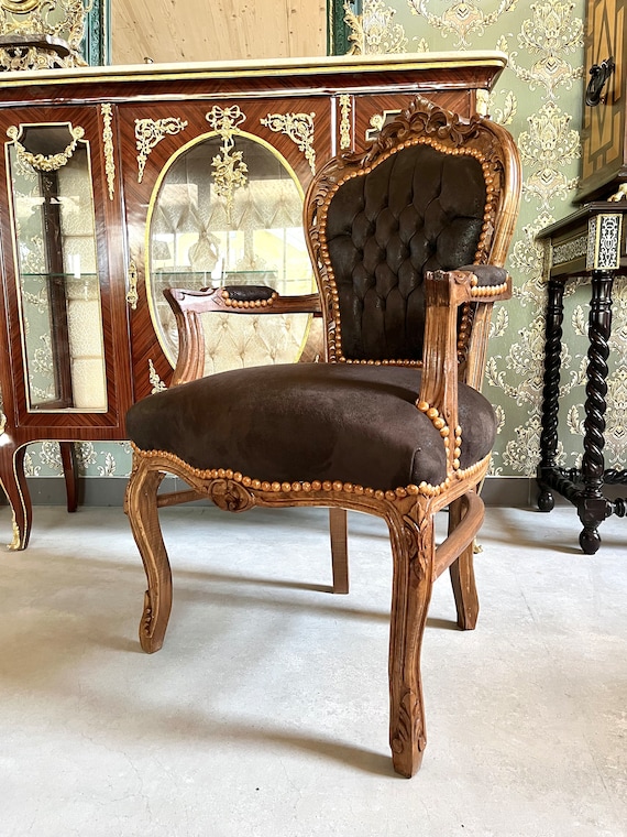 Armchair French Louis Style Brown Color Leather Like Chair Baroque Rococo Style Armchair Antique Style Reproduction Armchair in Brown Color Etsy