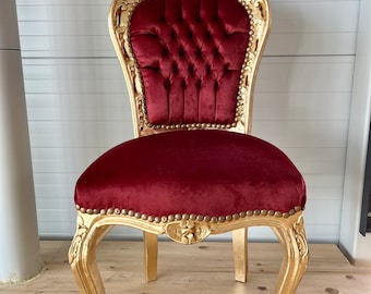 Chaise d'appoint de style Louis en velours rouge Chaise de style antique Chaise de style baroque rococo finition dorée pour salle à manger