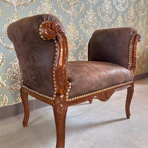 French Louis XVI Style Ottoman: Gold Finish Beech Wood Foot Stool