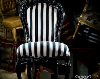 Classic Baroque Chair: Black Stripe French Dining Chair Handmade Black Accent Chair
