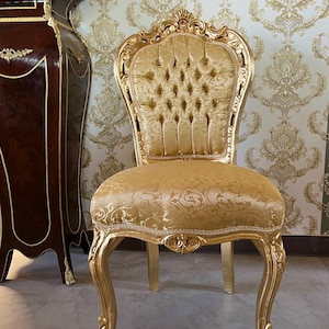 Accent Chair Gold French Baroque Rococo Style Dining Chair Antique Style Reproduction Chair in Gold Finish