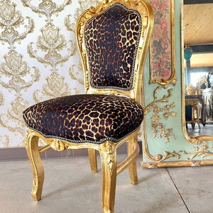 Accent Chair French Louis Baroque Style Dining Chair Black Velvet Leopard Print in Gold Finish for Lounge Room Home Decor