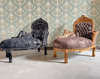 Velvet Chaise Lounge: French Retro Baroque Bench, Solid Beech Wood