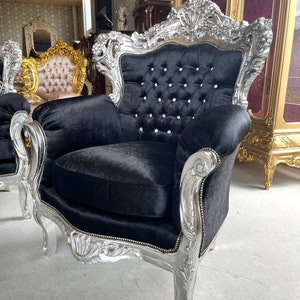 Modern Antique Style Sofa Set French Louis Style in Silver Finish for Living Room Sofa Set Baroque Rococo Style Sofa Set in Black for Villa image 6