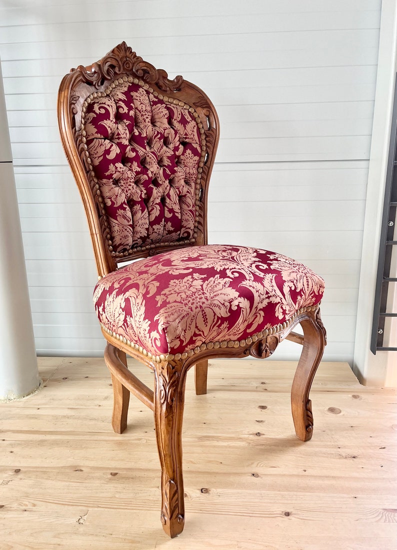 Accent Chair Red French Baroque Style Dining Chair Antique Style Chair Baroque Rococo Style in Red Floral for Dining Room image 4