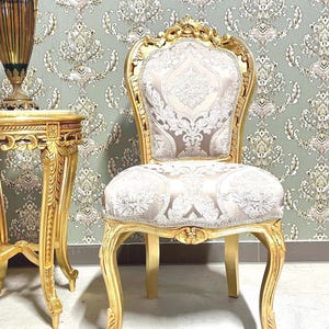 Accentstoel Louis XV-stijl Champagne Goudkleur Eetkamerstoel Retro Barokke Rococo-stijl Stoel voor Woonkamer Home Decor