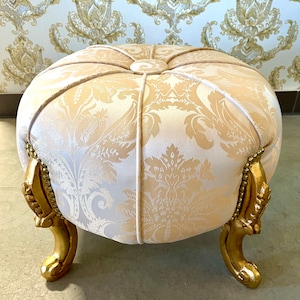 Foot Stool in Fabric Gold Ottoman Beige French Baroque Style Ottoman for Sofa Foot Stool Beige Color image 5