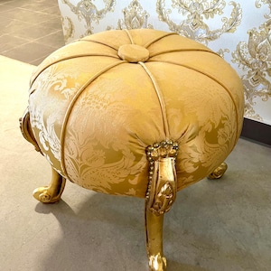 Foot Stool in Fabric Gold Ottoman Beige French Baroque Style Ottoman for Sofa Foot Stool Beige Color image 2