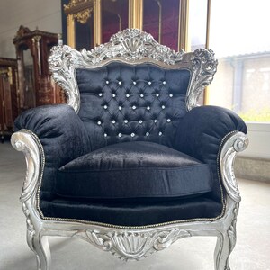 Modern Antique Style Sofa Set French Louis Style in Silver Finish for Living Room Sofa Set Baroque Rococo Style Sofa Set in Black for Villa image 5