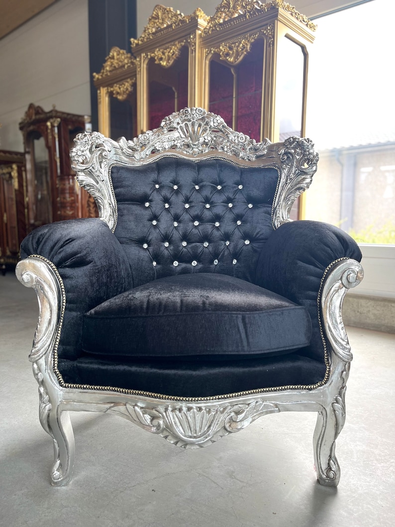 Modern Antique Style Sofa Set French Louis Style in Silver Finish for Living Room Sofa Set Baroque Rococo Style Sofa Set in Black for Villa image 5