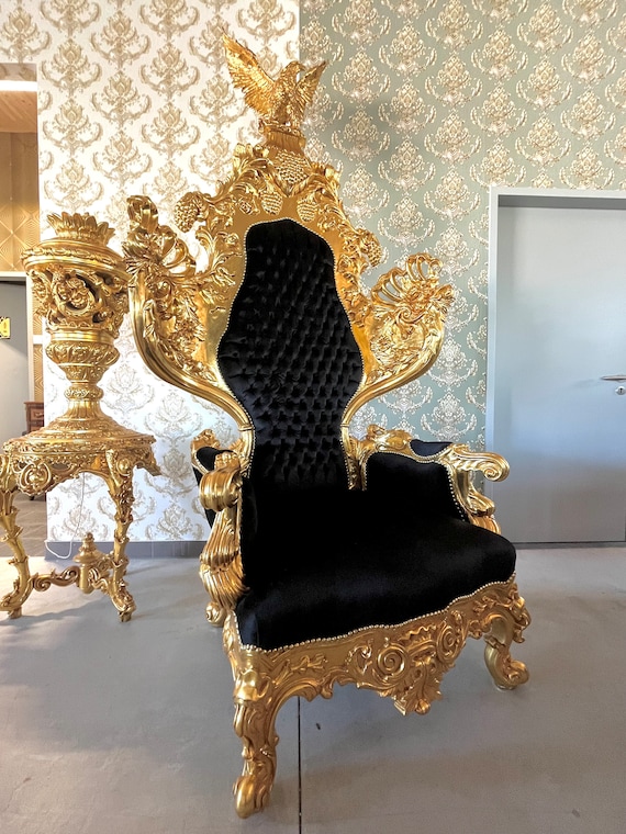 Huge Armchair Baroque Rococo Style King Throne Eagle Shape Black Velvet Gold Finish Noble Piece King Chair for Video Shooting for Lounge Bar Etsy