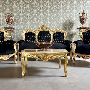Casa Padrino canapé baroque Chesterfield de luxe or / marron foncé