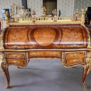 Handcrafted Baroque Style Secretary Desk with Organizer Shelf