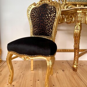 Accent Chair French Louis Baroque Style Dining Chair Black Velvet Leopard Print in Gold Finish for Lounge Room Home Decor