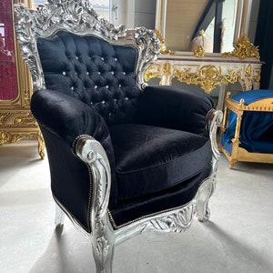 Modern Antique Style Sofa Set French Louis Style in Silver Finish for Living Room Sofa Set Baroque Rococo Style Sofa Set in Black for Villa image 7