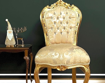 Poltrona d'accento rococò, sedia trono in stile Luigi XV francese con rivestimento dorato, eleganti mobili da pranzo vittoriani barocchi
