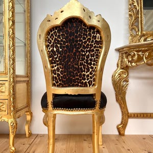 Accent Chair French Louis Baroque Style Dining Chair Black Velvet Leopard Print in Gold Finish for Lounge Room Home Decor
