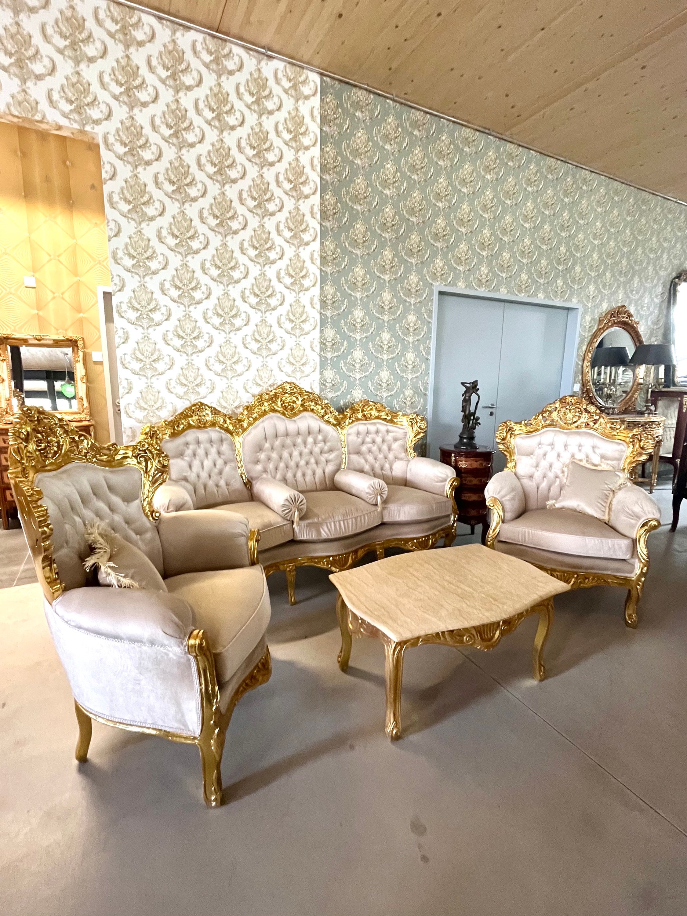 Sofa Set French Louis XV Style Tufted Velvet Beige Color in Gold Finish Marble Top Coffee Table Retro Baroque Style Sofa Set Etsy