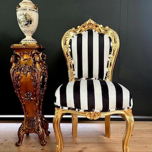 Accentstoel luxe fluweel met zwarte streep Franse Louis XV-stijl stoel in gouden afwerking retro barokke rococo-stijl eetkamerstoel voor woondecoratie