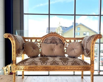 Banc Canapé de style antique français finition dorée Canapé baroque rétro pour décoration d'intérieur Canapé de salon pour hall d'entrée commercial