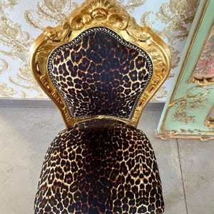 Accent Chair French Louis Baroque Style Dining Chair Black Velvet Leopard Print in Gold Finish for Lounge Room Home Decor