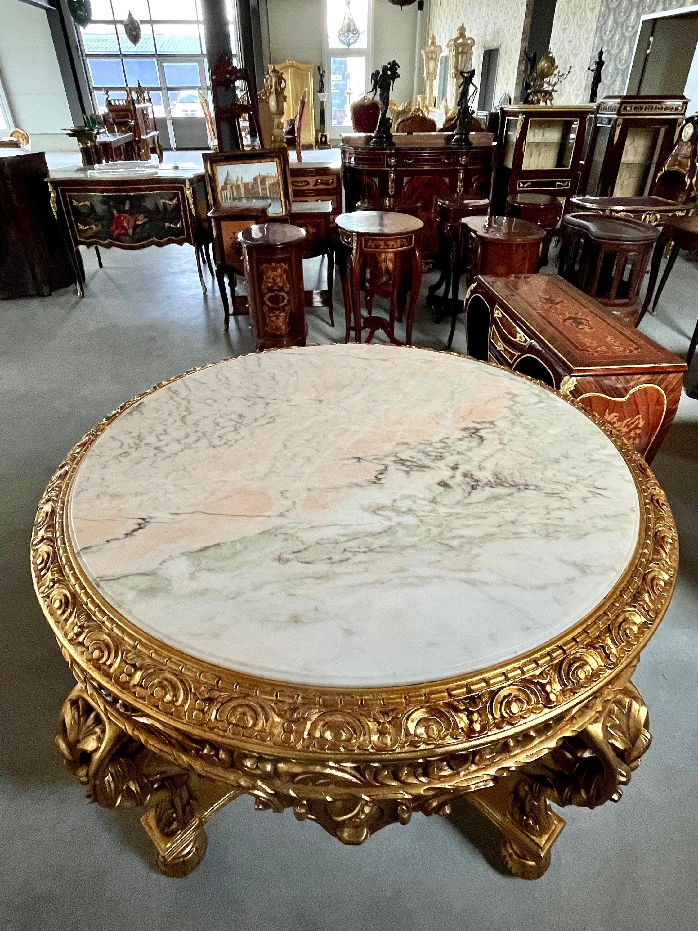 Rococo Accent Table Carrara Marble Top Royal Round Table Handmade - Etsy