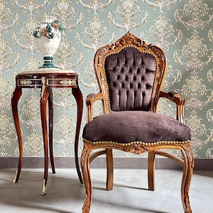 Chaise Baroque HTDECO – Style Louis XV/XVI, Structure Hêtre, Velours Polyester, Neuve