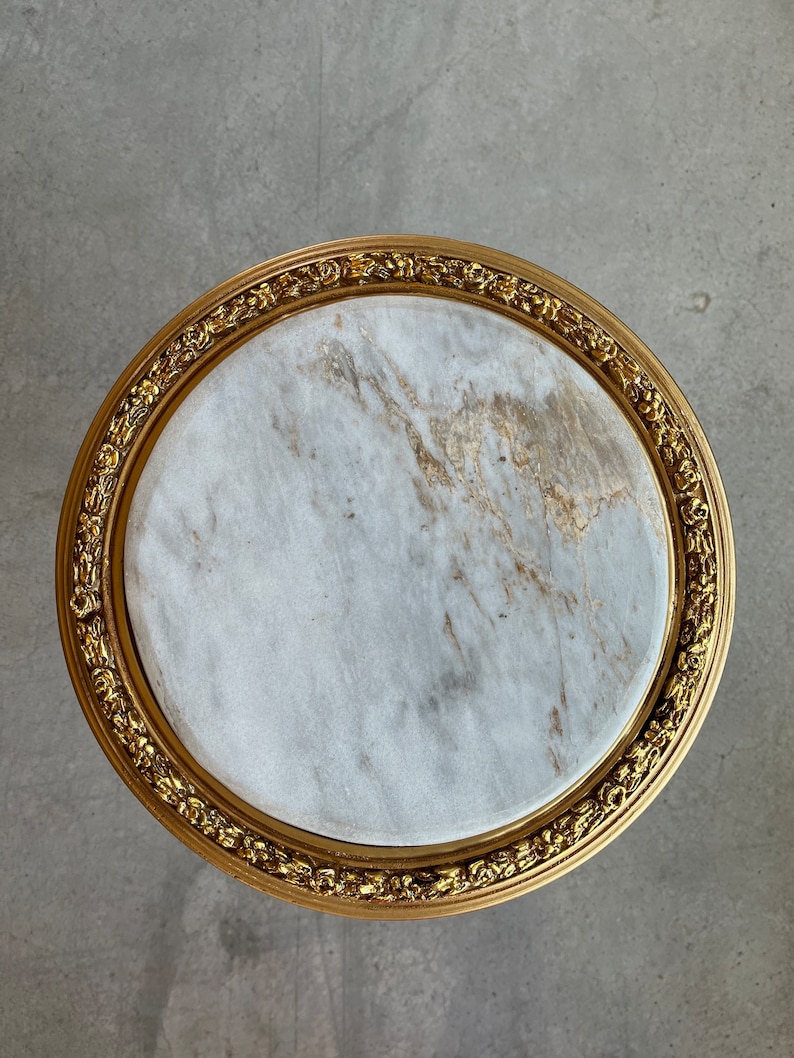 Small Side Table French Baroque Style With Marble Slab Top Tea Table