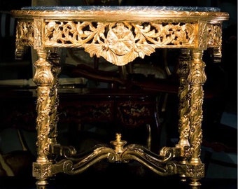 Table ronde italienne de style baroque rococo en dalles de marbre beige, petite table de salle à manger de style Louis français pour la décoration intérieure