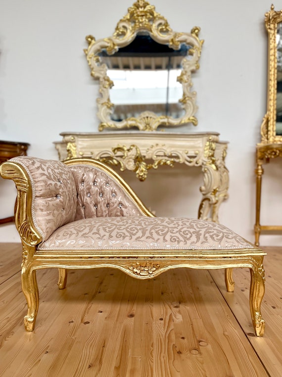Bench French Louis Style Small Chaise Longue in Beige Fabric Retro Baroque Style Ottoman for Home Decor in Gold Finish Etsy