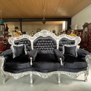 Modern Antique Style Sofa Set French Louis Style in Silver Finish for Living Room Sofa Set Baroque Rococo Style Sofa Set in Black for Villa image 2