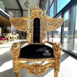 Huge Armchair Gold for Display Window King Throne Gold Lion Shape for Special Event Gold Throne Lion King with Wings Niche Decor for Bar