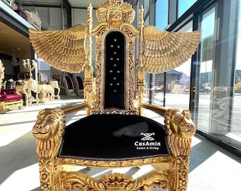 Huge Armchair Gold for Display Window King Throne Gold Lion Shape for Special Event Gold Throne Lion King with Wings Niche Decor for Bar