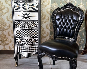 Französischer Louis XV Barockstuhl im antiken Stil / French Louis XV Baroque Antique Style Chair- Black