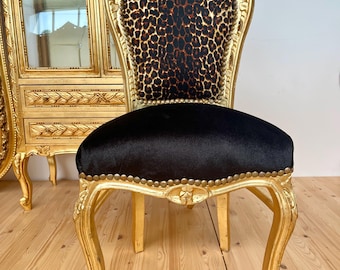 Leopard Print Chair French Louis XV Accent Chair Animal Print Hand Carved & Gilded Beech Wood