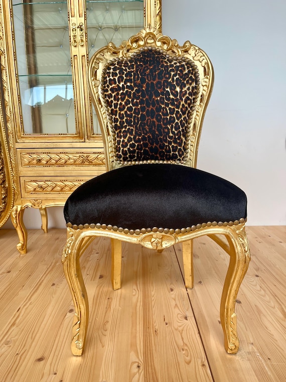 Leopard Print Chair French Louis XV Accent Chair Handmade Gold Gilded Beech Wood