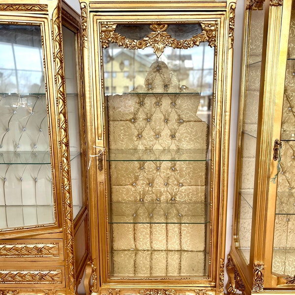 Vitrine de style Louis XV, reproduction de style antique, finition dorée, vitrine de style baroque rétro