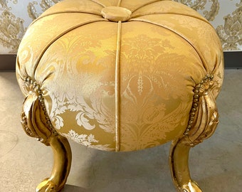 Foot Stool in Fabric Gold Ottoman Beige French Baroque Style Ottoman for Sofa Foot Stool Beige Color