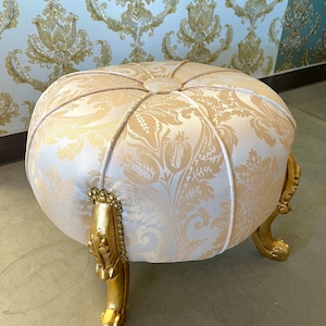Foot Stool in Fabric Gold Ottoman Beige French Baroque Style Ottoman for Sofa Foot Stool Beige Color image 6