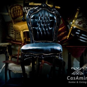 Französischer Louis XV Barockstuhl im antiken Stil / French Louis XV Baroque Antique Style Chair- Black