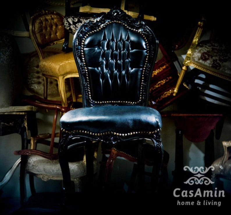 Französischer Louis XV Barockstuhl im antiken Stil / French Louis XV Baroque Antique Style Chair- Black